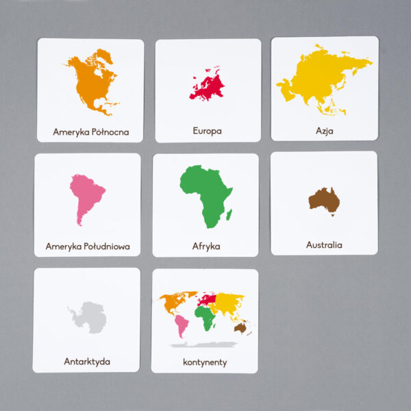 Kontynenty karty edukacyjne Montessori