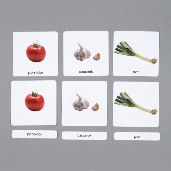 Warzywa karty edukacyjne Montessori